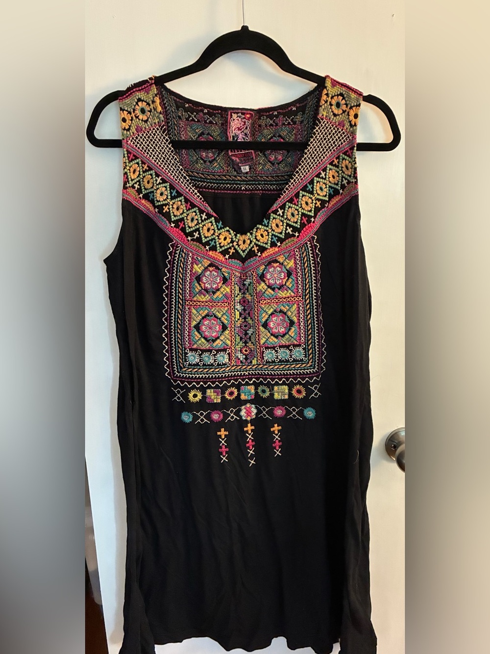 Johnny Was LA Black Sleeveless Dora Yoke Dress - 1X